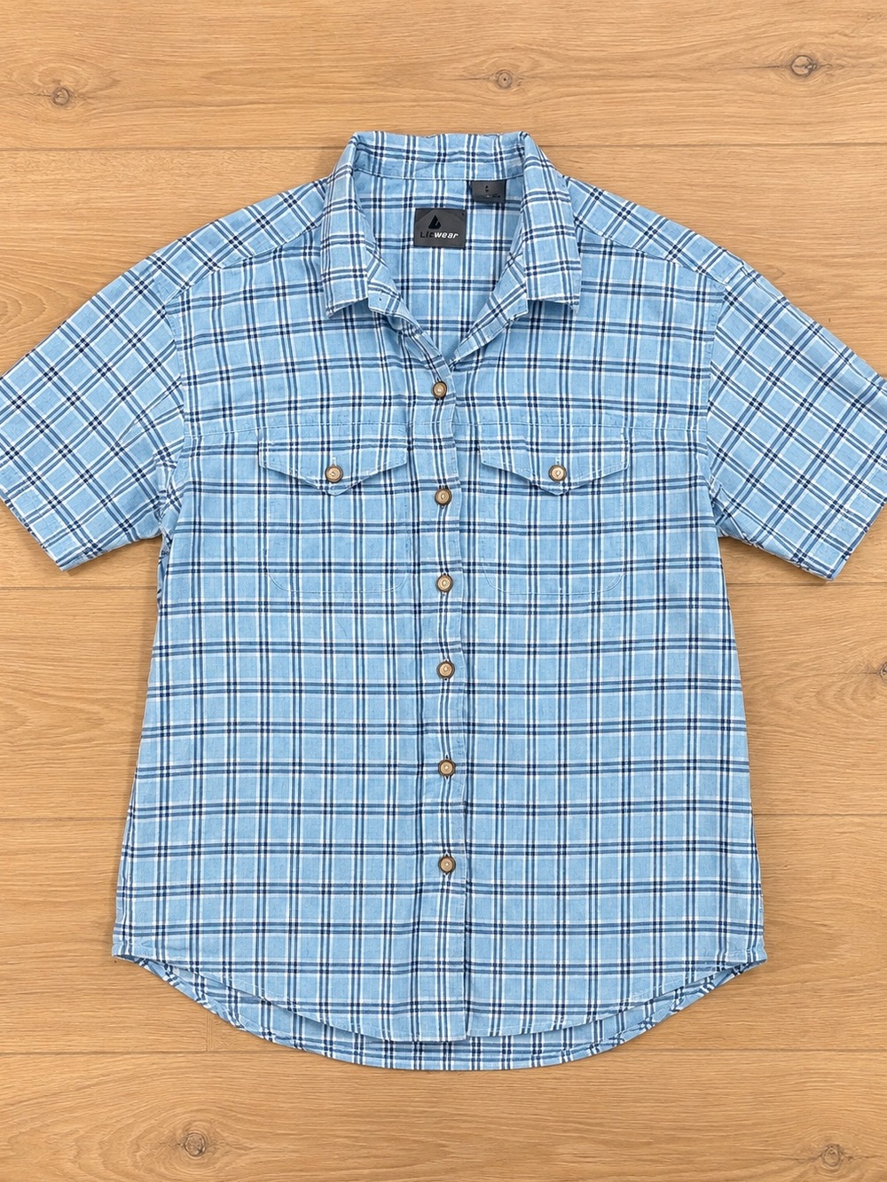 Lizwear Linen Cotton Plaid Button Down Shirt Blue Size S